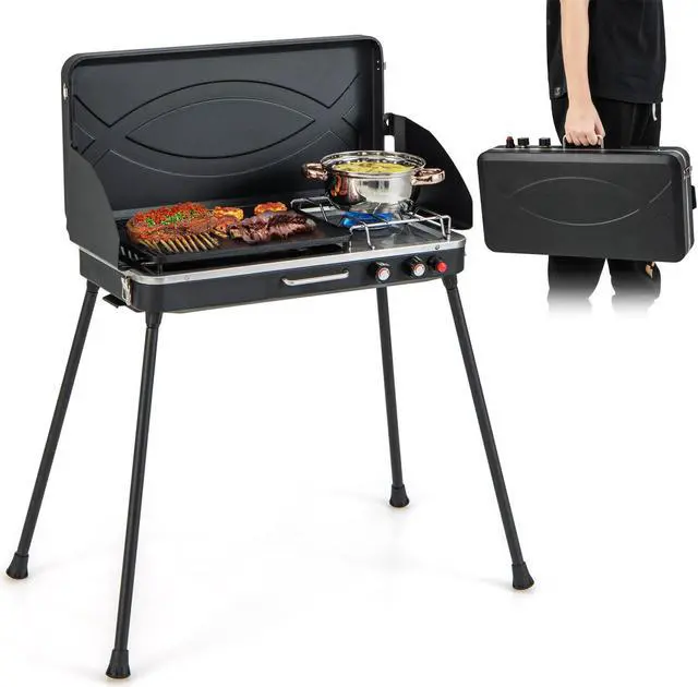 Main image of 2-in-1 Gas Camping Grill and Stove with Detachable Legs-Black