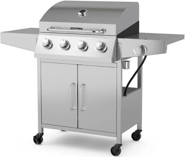 Main image of 50000BTU 5-Burner Propane Gas Grill with Side Burner and 2 Prep Tables-Silver