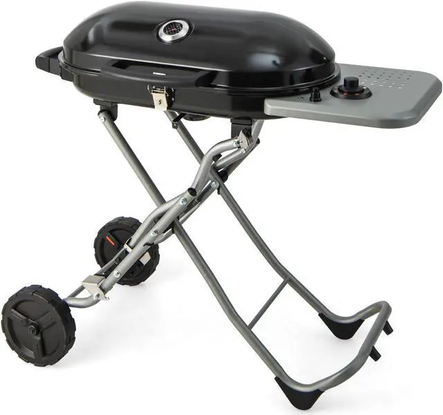 Alt view image 2 of 7 - 15000 BTU Portable Propane BBQ Grill with Wheels and Side Shelf-Black
