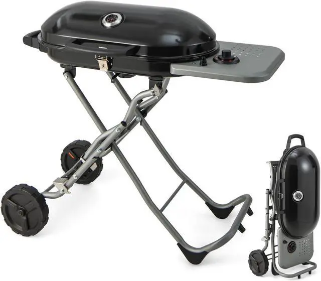 Alt view image 6 of 7 - 15000 BTU Portable Propane BBQ Grill with Wheels and Side Shelf-Black