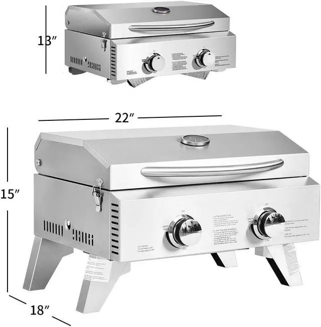 Alt view image 2 of 7 - 2 Burner Portable Stainless Steel BBQ Table Top Grill for Outdoors