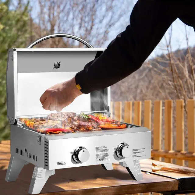 Alt view image 4 of 7 - 2 Burner Portable Stainless Steel BBQ Table Top Grill for Outdoors