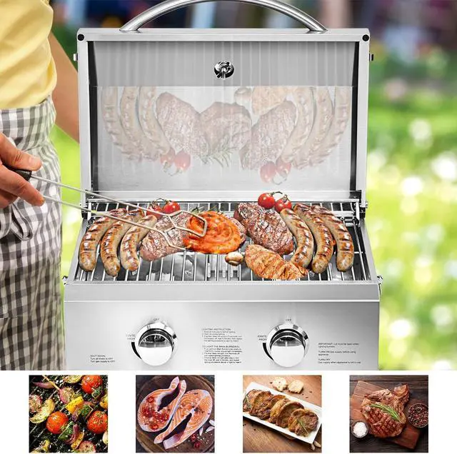 Alt view image 7 of 7 - 2 Burner Portable Stainless Steel BBQ Table Top Grill for Outdoors