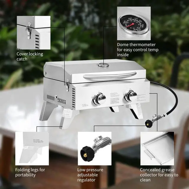 Alt view image 5 of 7 - 2 Burner Portable Stainless Steel BBQ Table Top Grill for Outdoors