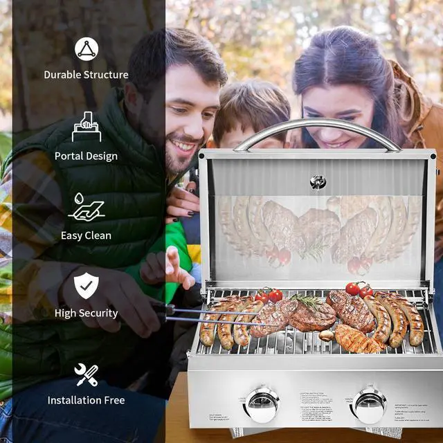 Alt view image 3 of 7 - 2 Burner Portable Stainless Steel BBQ Table Top Grill for Outdoors