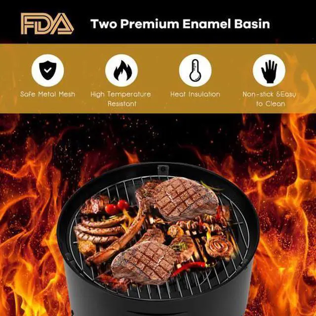 Alt view image 2 of 3 - 3-in-1 Portable Round Charcoal Smoker BBQ Grill Built-in Thermometer