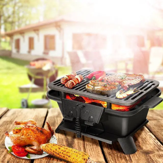 Alt view image 3 of 7 - Heavy Duty Cast Iron Tabletop BBQ Grill Stove for Camping Picnic