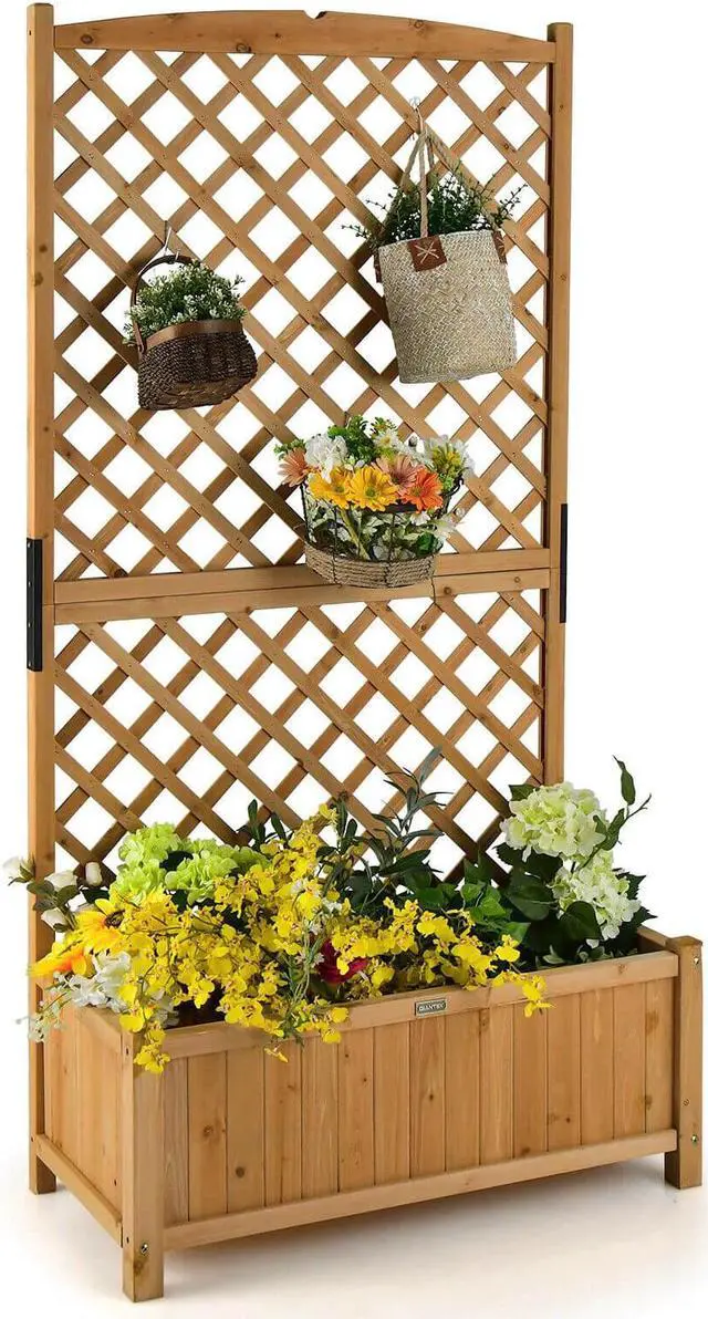 Main image of Planter Raised Bed with Trellis for Plant Flower Climbing-Orange