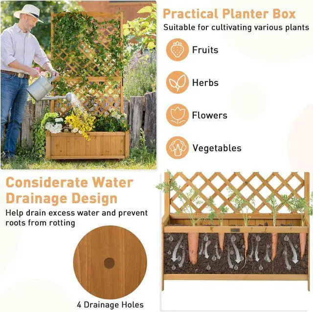 Alt view image 5 of 7 - Planter Raised Bed with Trellis for Plant Flower Climbing-Orange