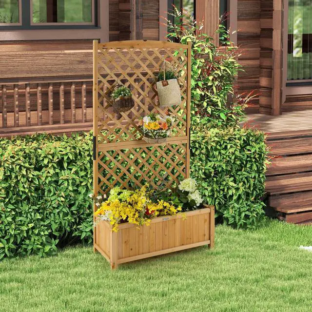 Alt view image 4 of 7 - Planter Raised Bed with Trellis for Plant Flower Climbing-Orange