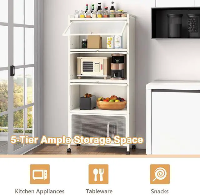 Alt view image 6 of 7 - 5-Tier Kitchen Baker's Rack with Flip-up PC Doors