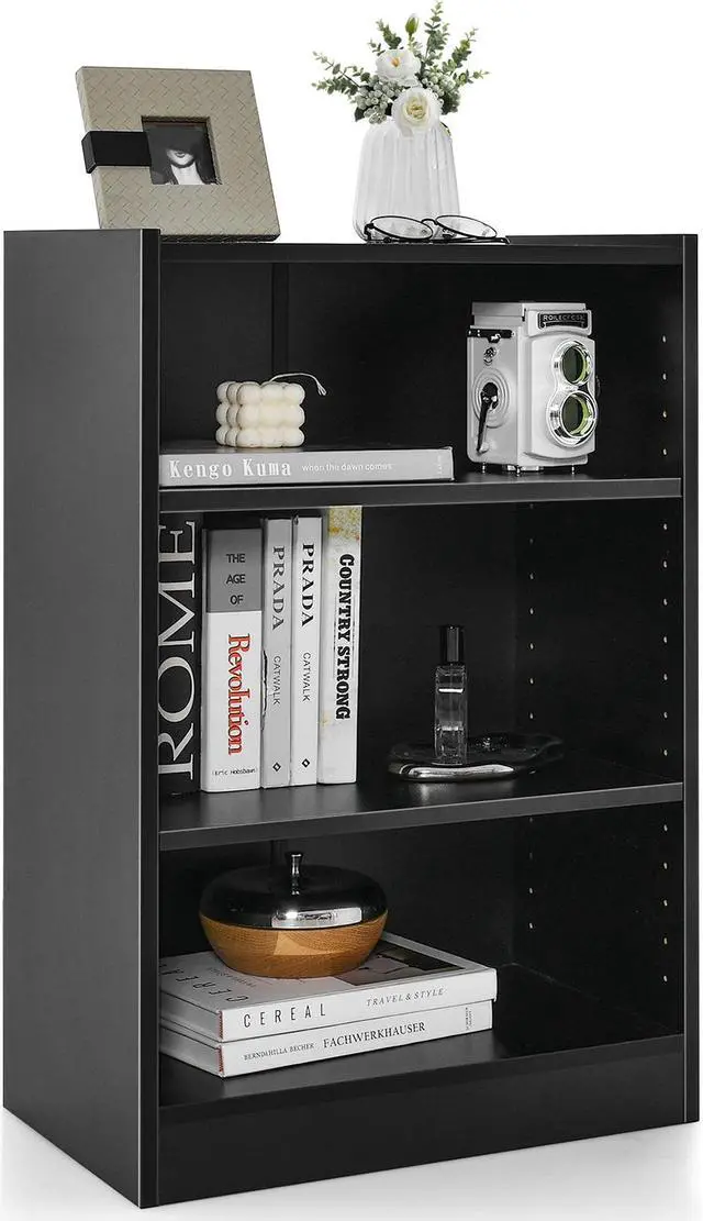 Alt view image 2 of 7 - 3-Tier Bookcase Open Display Rack Cabinet with Adjustable Shelves
