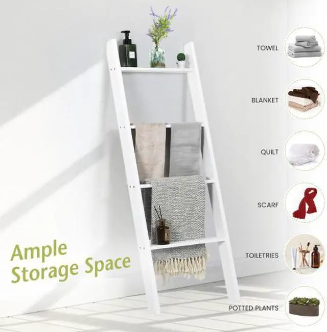 Alt view image 2 of 3 - 4-Tier Wall Leaning Ladder Shelf Stand