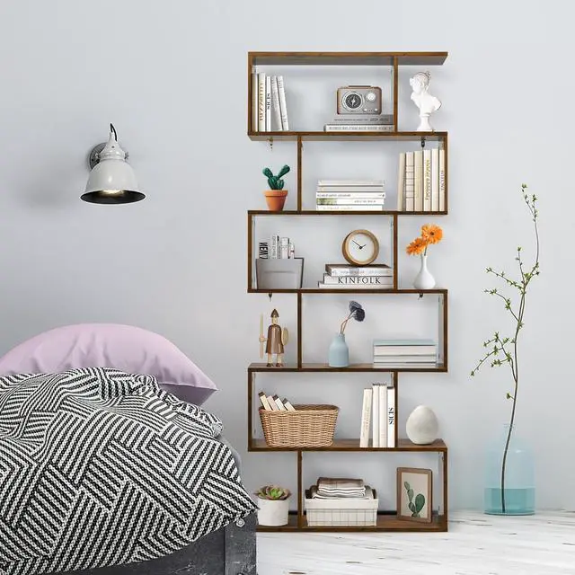 Alt view image 3 of 7 - 6 Tier S-Shaped Bookshelf Storage Display Bookcase Decor Z-Shelf