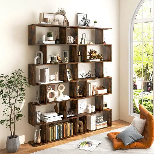 Alt view image 4 of 7 - 6 Tier S-Shaped Bookshelf Storage Display Bookcase Decor Z-Shelf
