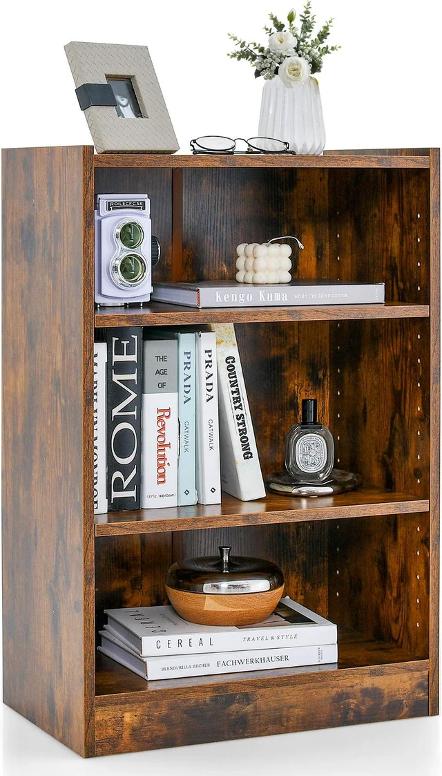 Alt view image 2 of 7 - 3-Tier Bookcase Open Display Rack Cabinet with Adjustable Shelves