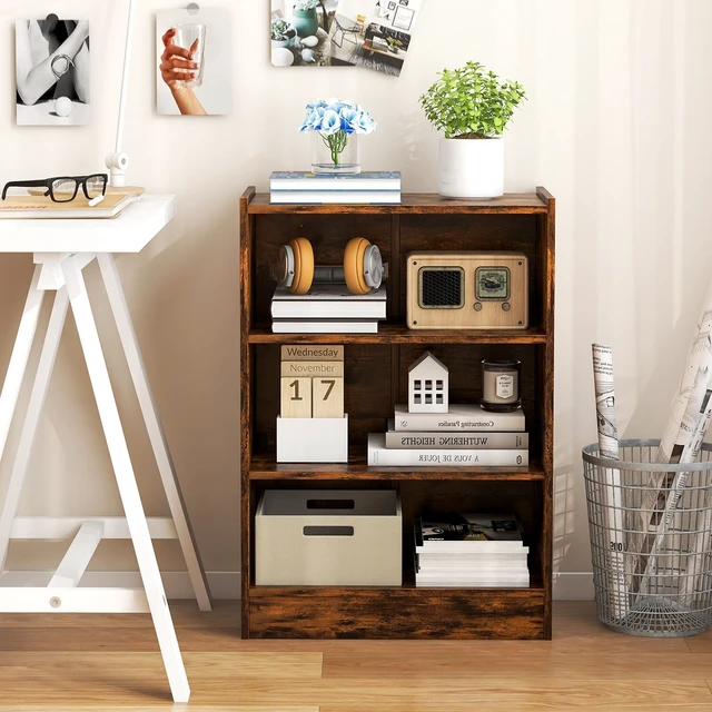 Alt view image 6 of 7 - 3-Tier Bookcase Open Display Rack Cabinet with Adjustable Shelves