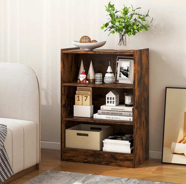 Alt view image 4 of 7 - 3-Tier Bookcase Open Display Rack Cabinet with Adjustable Shelves