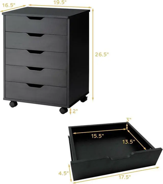Alt view image 5 of 7 - 5 Drawer Mobile Lateral Filing Storage Home Office Floor Cabinet with Wheels