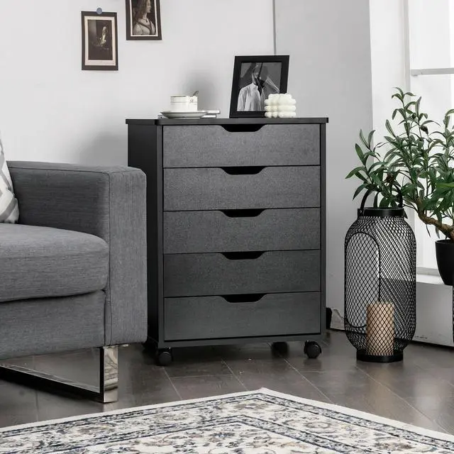 Alt view image 4 of 7 - 5 Drawer Mobile Lateral Filing Storage Home Office Floor Cabinet with Wheels