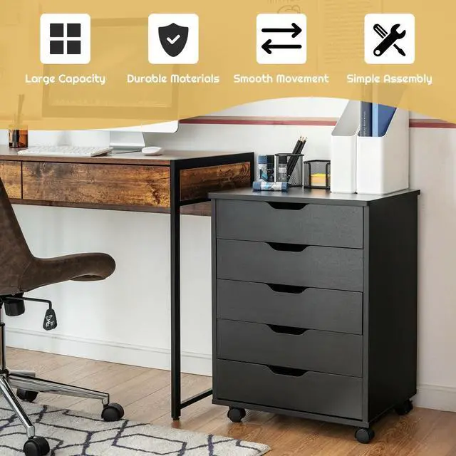Alt view image 6 of 7 - 5 Drawer Mobile Lateral Filing Storage Home Office Floor Cabinet with Wheels