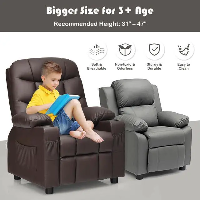 Alt view image 2 of 7 - Kids Recliner Chair with Cup Holder and Footrest for Children