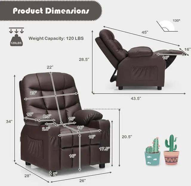 Alt view image 3 of 7 - Kids Recliner Chair with Cup Holder and Footrest for Children