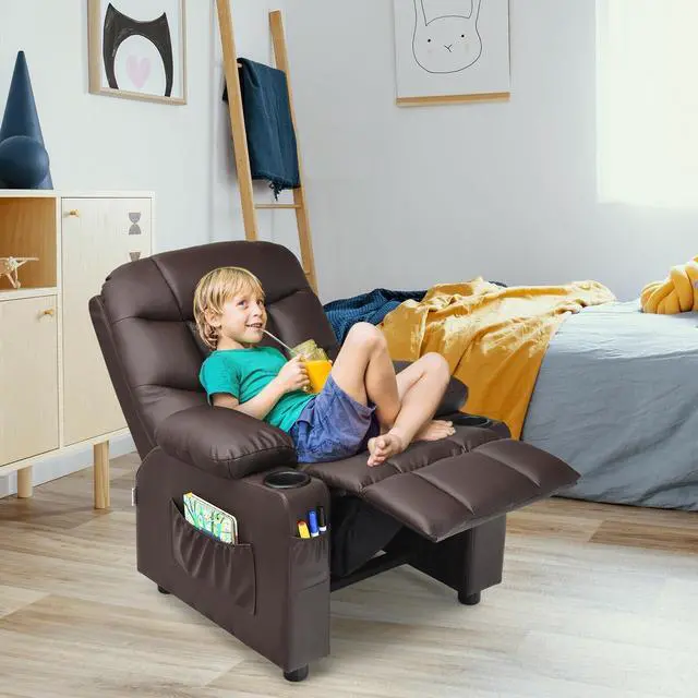 Alt view image 6 of 7 - Kids Recliner Chair with Cup Holder and Footrest for Children