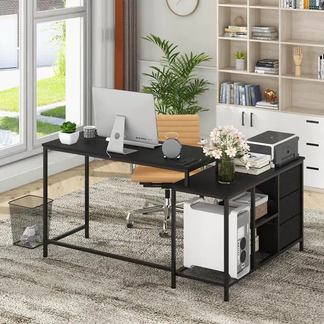 Alt view image 3 of 7 - L-shaped Computer Desk with Power Outlet for Working Studying Gaming