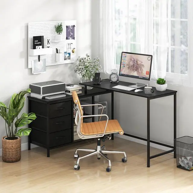 Alt view image 4 of 7 - L-shaped Computer Desk with Power Outlet for Working Studying Gaming