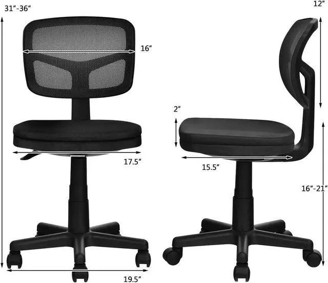 Alt view image 4 of 7 - Armless Computer Chair with Height Adjustment and Breathable Mesh for Home Office