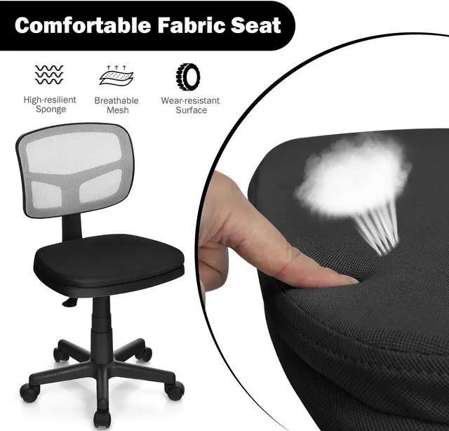 Alt view image 5 of 7 - Armless Computer Chair with Height Adjustment and Breathable Mesh for Home Office