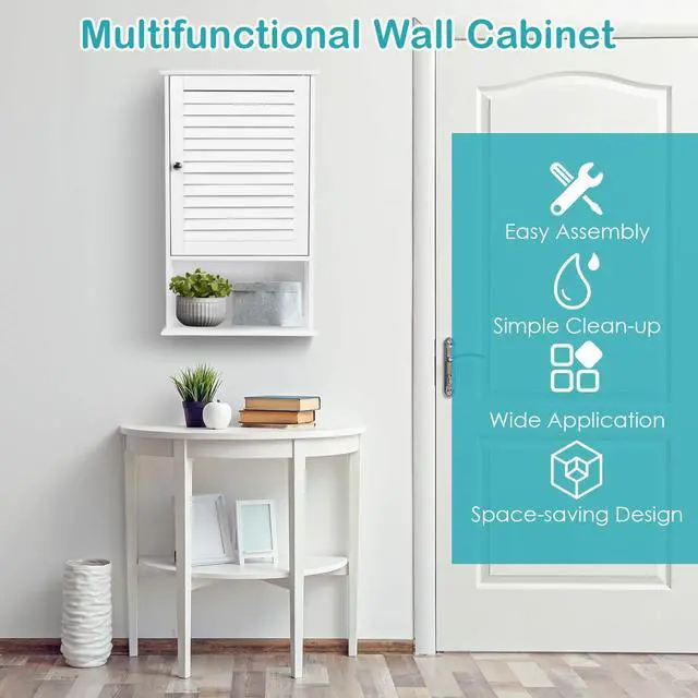 Alt view image 2 of 7 - Bathroom Wall Mount Storage Cabinet Single Door with Height Adjustable Shelf
