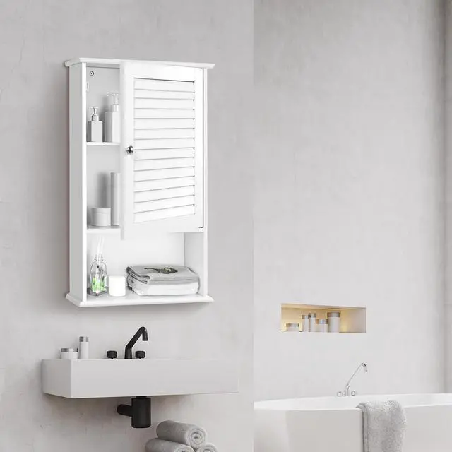 Alt view image 4 of 7 - Bathroom Wall Mount Storage Cabinet Single Door with Height Adjustable Shelf