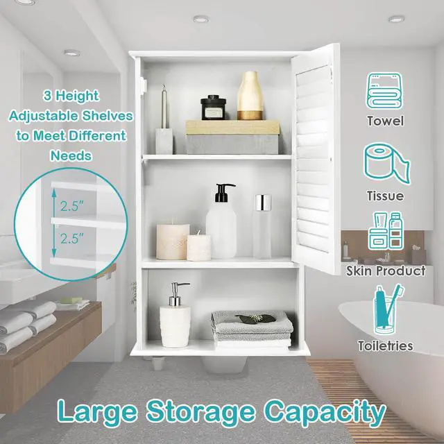 Alt view image 5 of 7 - Bathroom Wall Mount Storage Cabinet Single Door with Height Adjustable Shelf