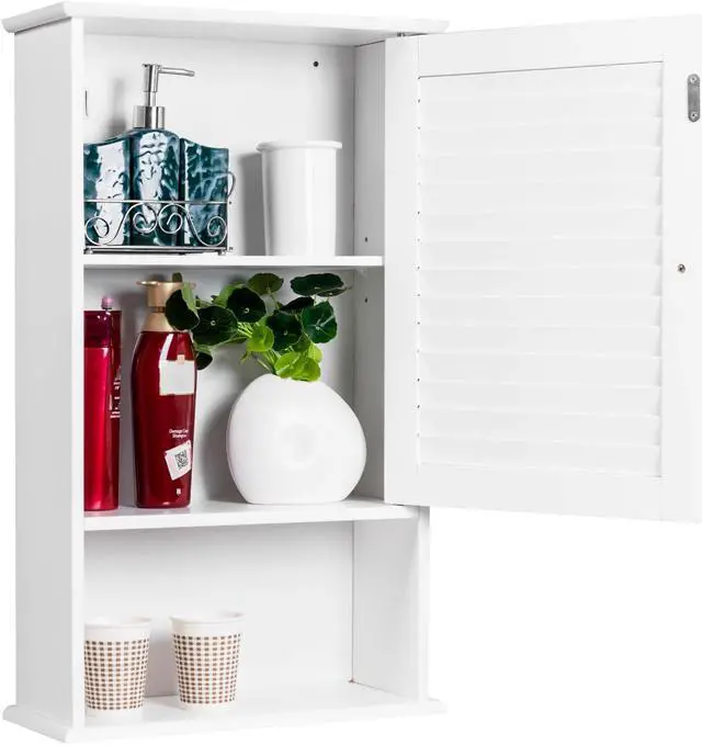 Alt view image 7 of 7 - Bathroom Wall Mount Storage Cabinet Single Door with Height Adjustable Shelf