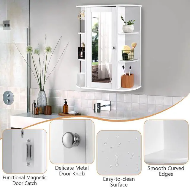 Alt view image 2 of 7 - Bathroom Single Door Shelves Wall Mount Cabinet with Mirror