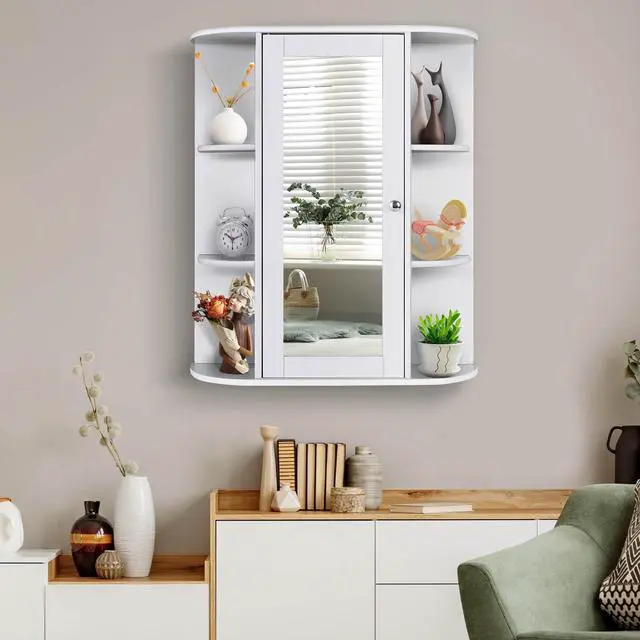 Alt view image 6 of 7 - Bathroom Single Door Shelves Wall Mount Cabinet with Mirror