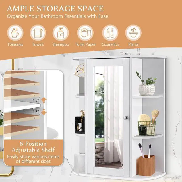 Alt view image 5 of 7 - Bathroom Single Door Shelves Wall Mount Cabinet with Mirror
