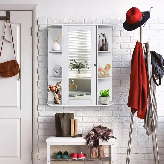 Alt view image 7 of 7 - Bathroom Single Door Shelves Wall Mount Cabinet with Mirror