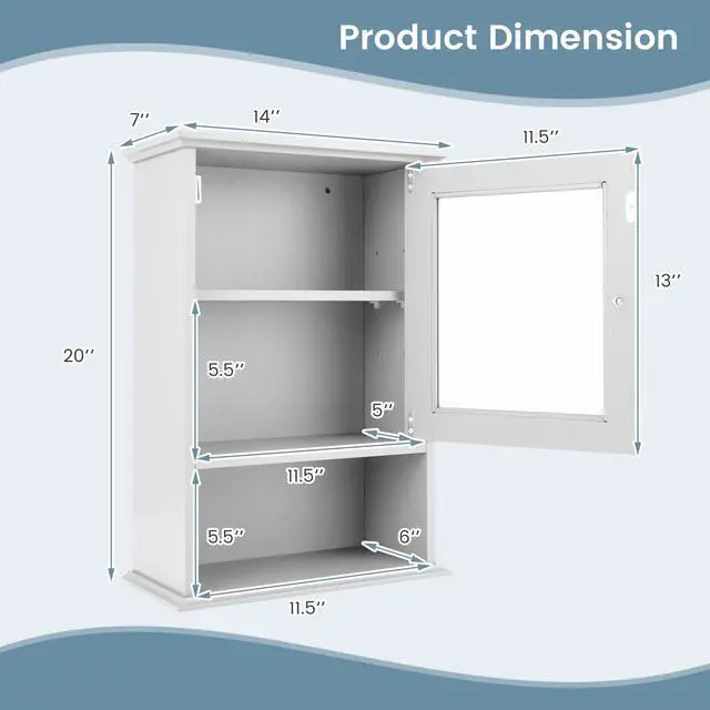 Alt view image 5 of 7 - Bathroom Wall Mounted Adjustable Hanging Storage Medicine Cabinet