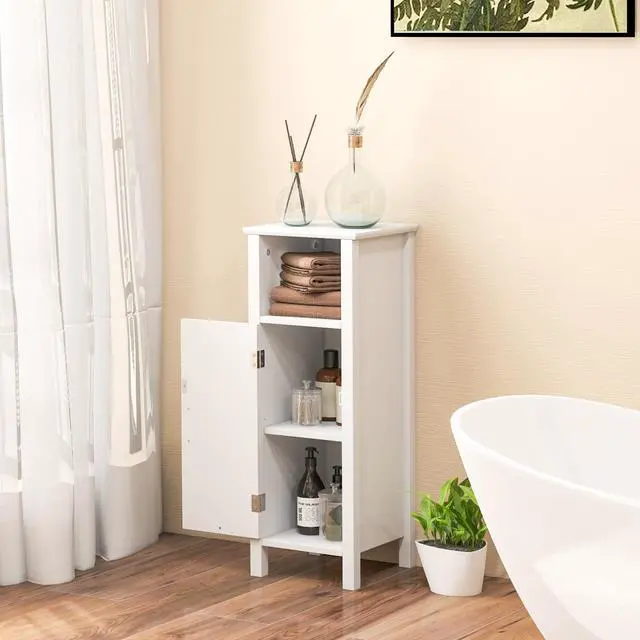 Alt view image 3 of 7 - 1-Door Freestanding Bathroom Cabinet with Open Shelf