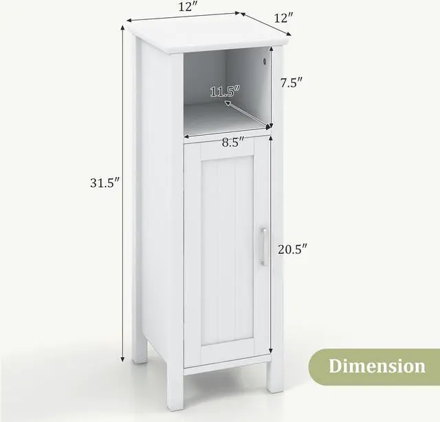 Alt view image 5 of 7 - 1-Door Freestanding Bathroom Cabinet with Open Shelf