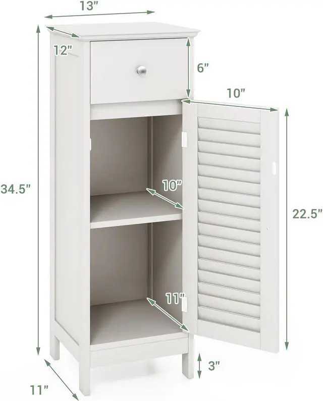Alt view image 5 of 7 - Woodern Bathroom Floor Storage Cabinet with Drawer and Shutter Door