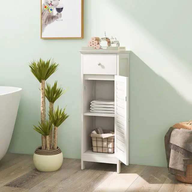 Alt view image 3 of 7 - Woodern Bathroom Floor Storage Cabinet with Drawer and Shutter Door