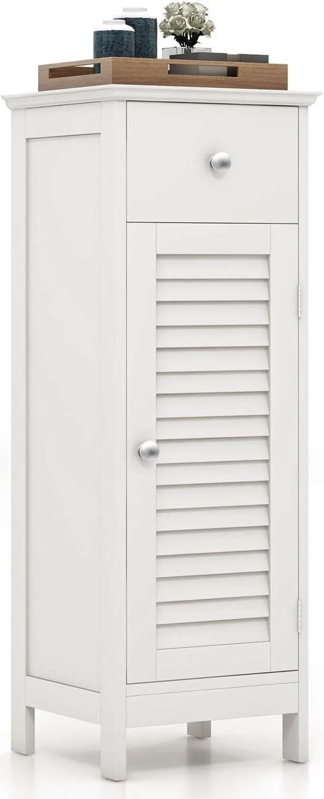 Alt view image 2 of 7 - Woodern Bathroom Floor Storage Cabinet with Drawer and Shutter Door