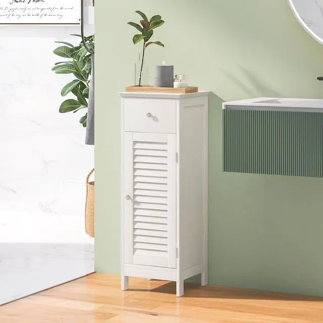 Alt view image 4 of 7 - Woodern Bathroom Floor Storage Cabinet with Drawer and Shutter Door