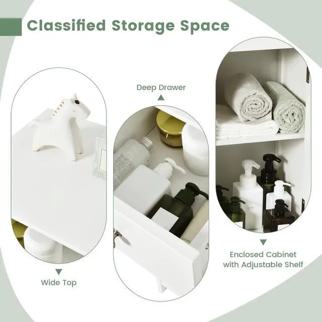 Alt view image 7 of 7 - Woodern Bathroom Floor Storage Cabinet with Drawer and Shutter Door