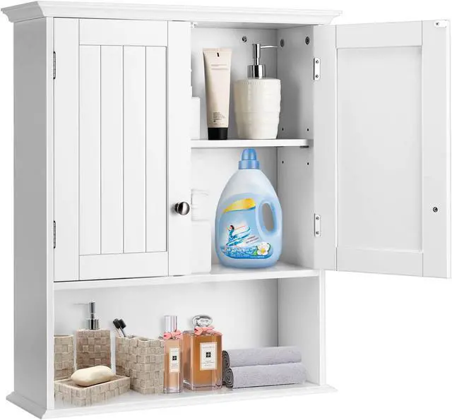 Alt view image 2 of 7 - Wall Mount Bathroom Cabinet Storage Organizer with Doors and Shelves