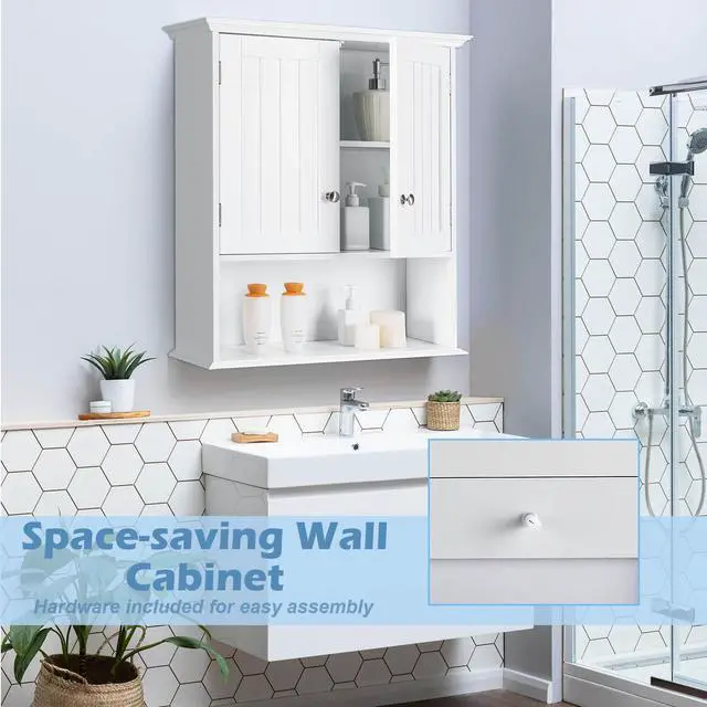 Alt view image 7 of 7 - Wall Mount Bathroom Cabinet Storage Organizer with Doors and Shelves